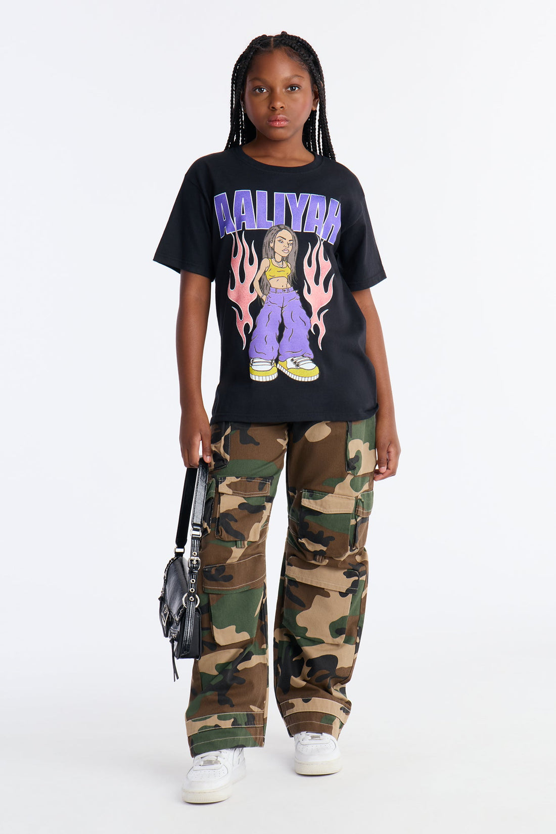 Mini Aaliyah Hot Like Fire Short Sleeve Front/Back Tee - Black