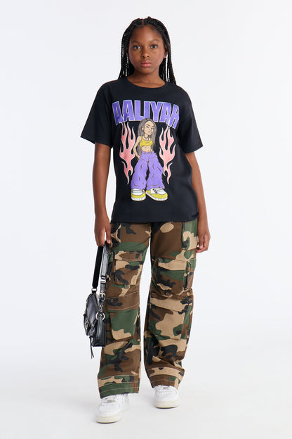 Mini Aaliyah Hot Like Fire Short Sleeve Front/Back Tee - Black