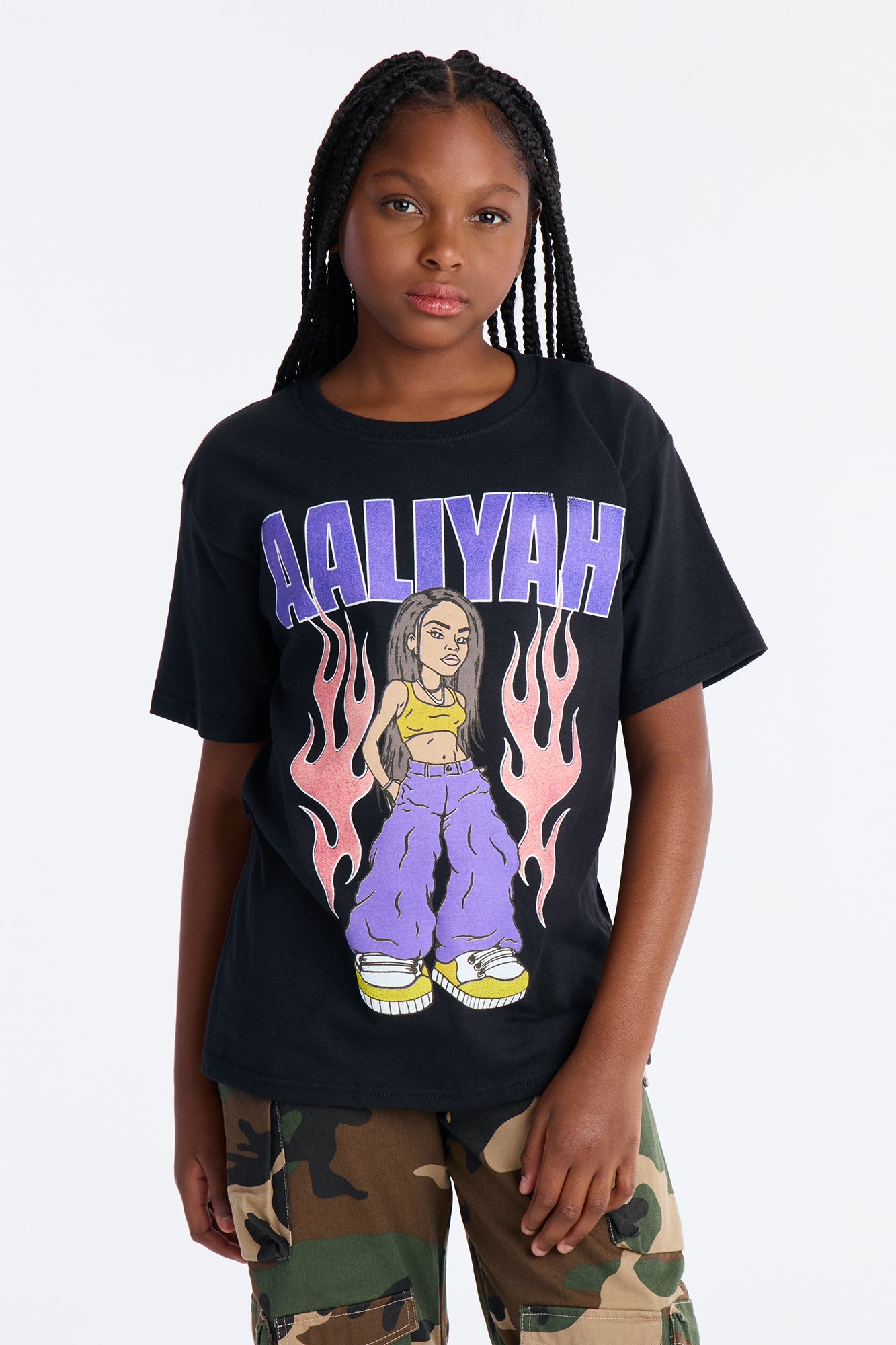 Mini Aaliyah Hot Like Fire Short Sleeve Front/Back Tee - Black