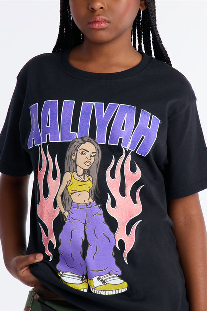 Mini Aaliyah Hot Like Fire Short Sleeve Front/Back Tee - Black