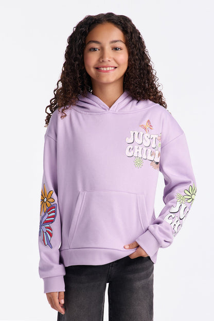 Mini Just Chill Front/Back Fleece Hoodie - Lavender