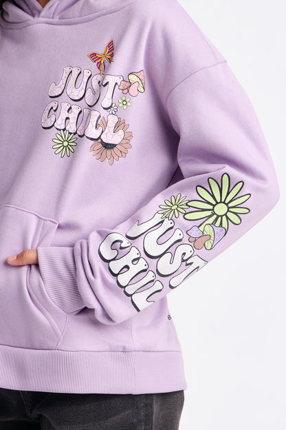 Mini Just Chill Front/Back Fleece Hoodie - Lavender
