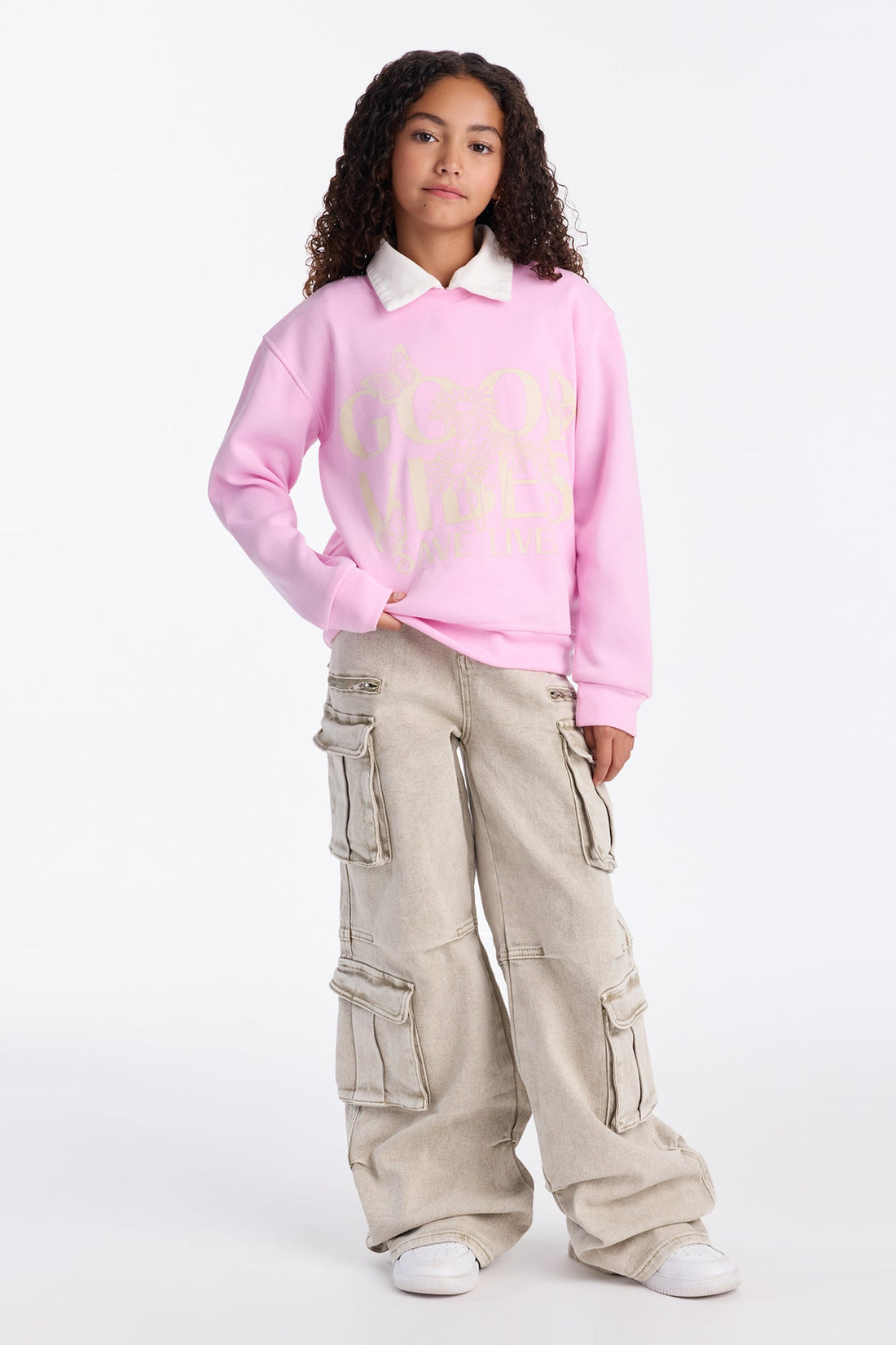 Mini Good Vibes Save Lives Crew Neck Sweatshirt - Light Pink