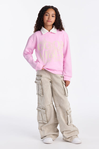 Mini Good Vibes Save Lives Crew Neck Sweatshirt - Light Pink