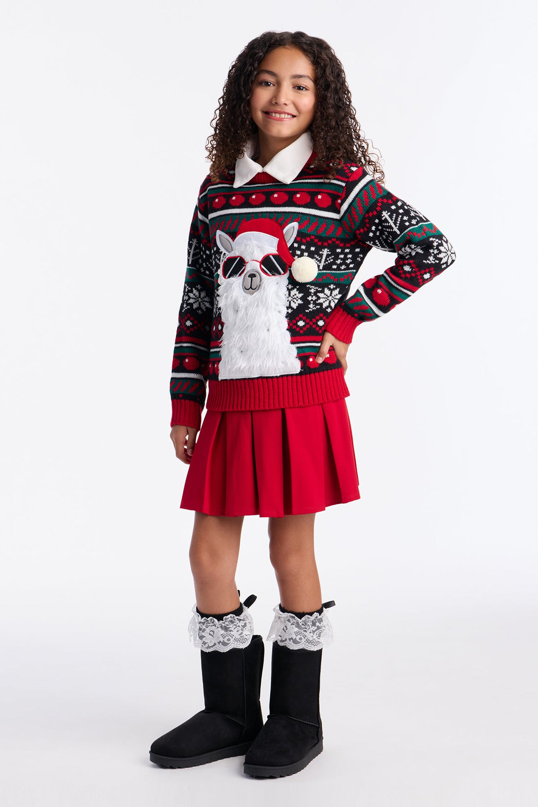 Mini Holly Jolly Llama Christmas Sweater - Black/Red