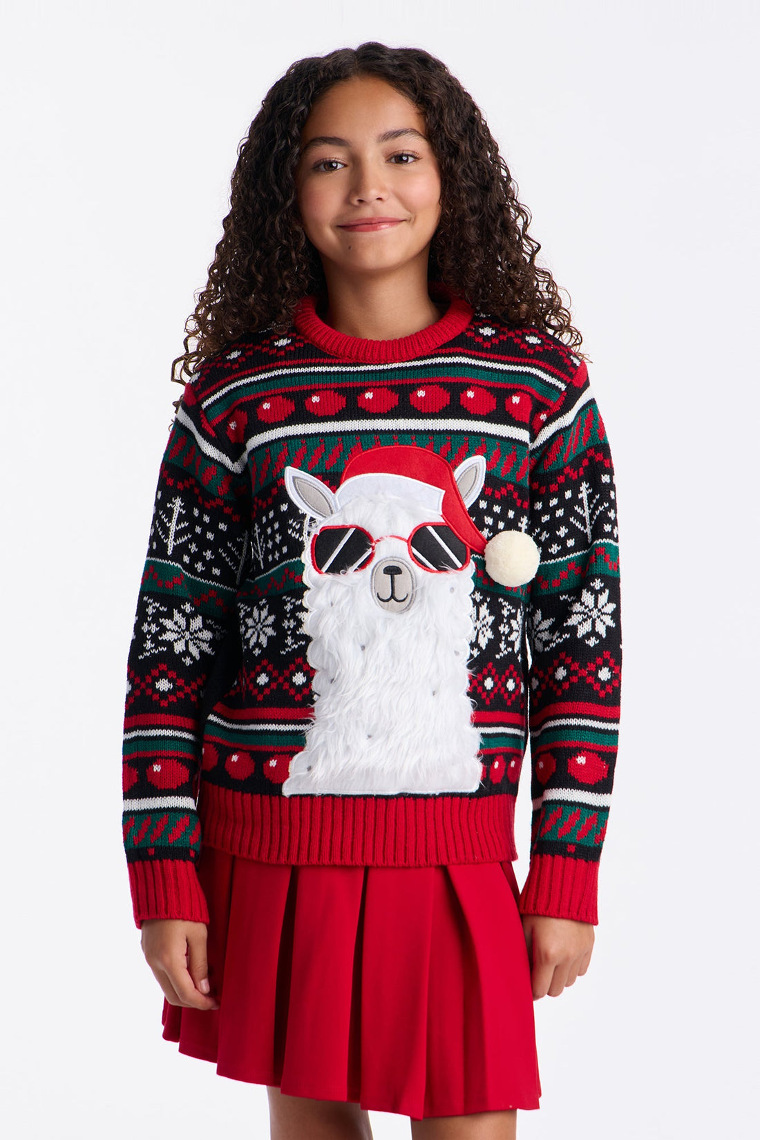 Mini Holly Jolly Llama Christmas Sweater - Black/Red