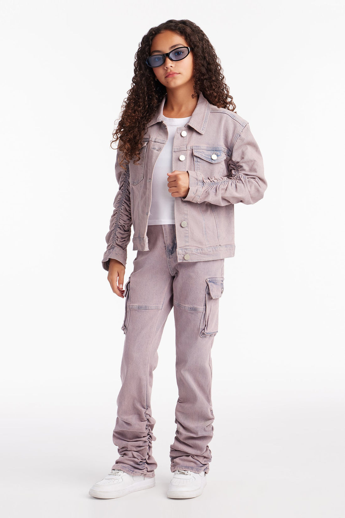 Mini Serena Ruched Sleeve Trucker Jacket - Lilac