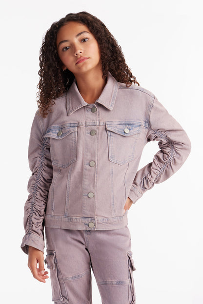 Mini Serena Ruched Sleeve Trucker Jacket - Lilac