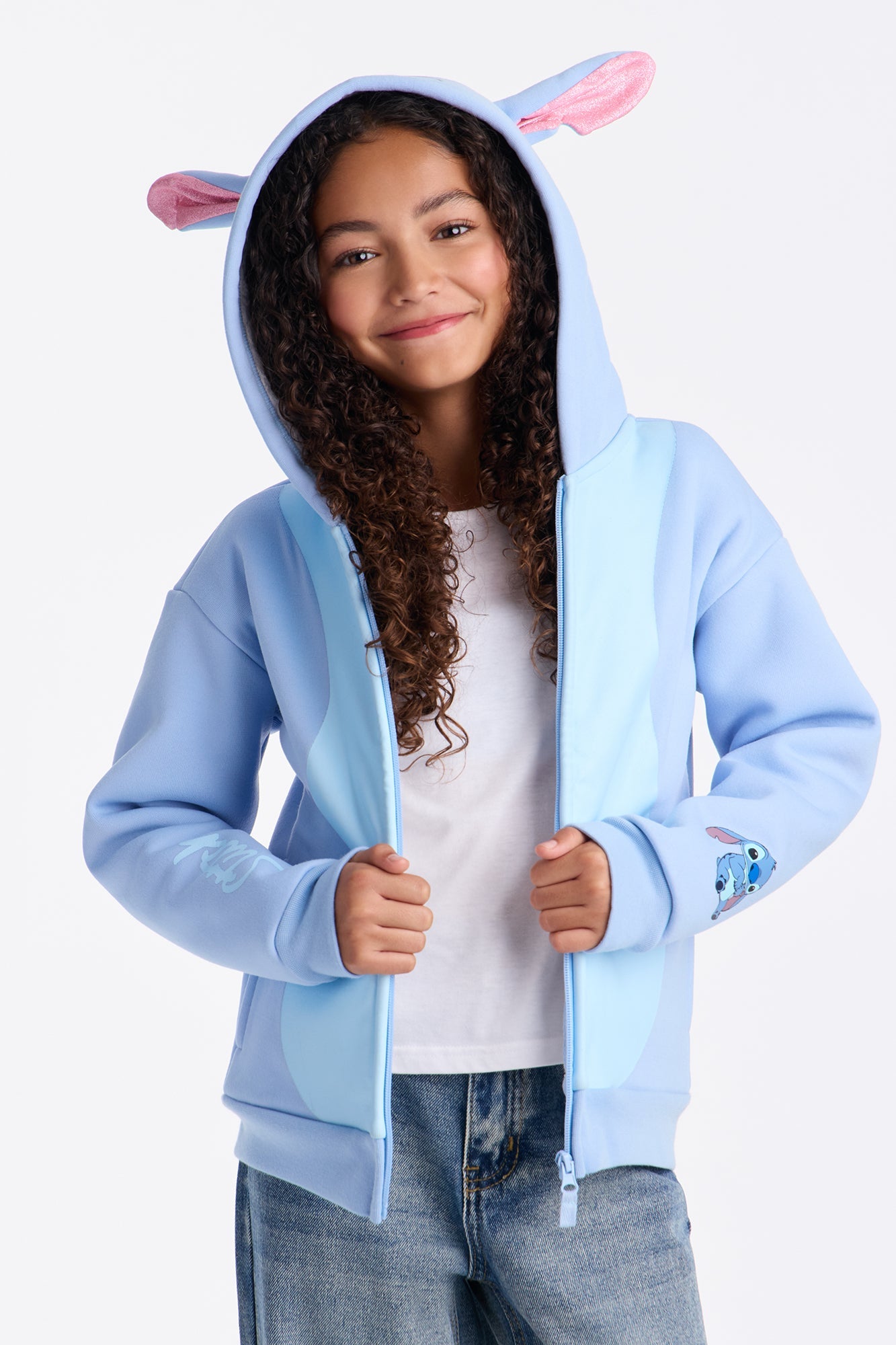 Mini Stitch Plush Zip Up Hoodie - Blue