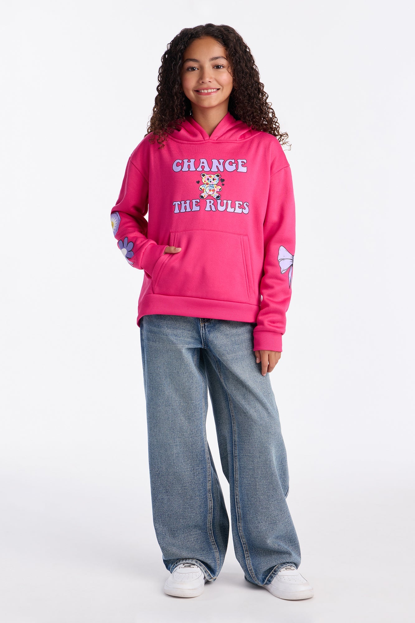 Mini Change The Rules Front/Back Fleece Hoodie - Hot Pink