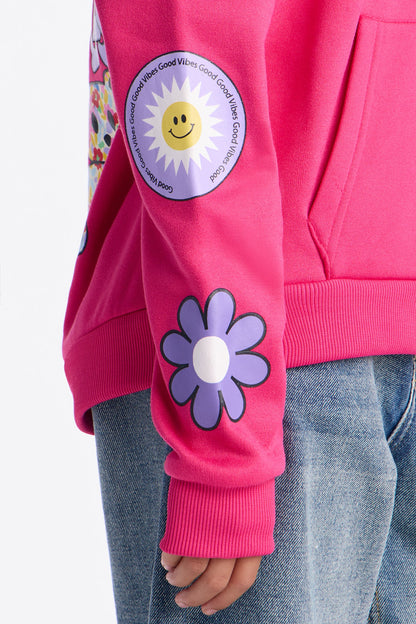 Mini Change The Rules Front/Back Fleece Hoodie - Hot Pink