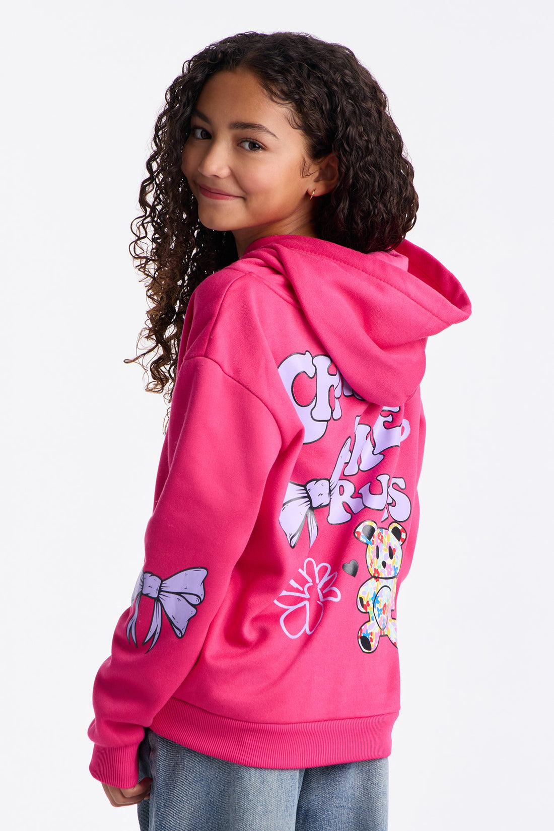 Mini Change The Rules Front/Back Fleece Hoodie - Hot Pink
