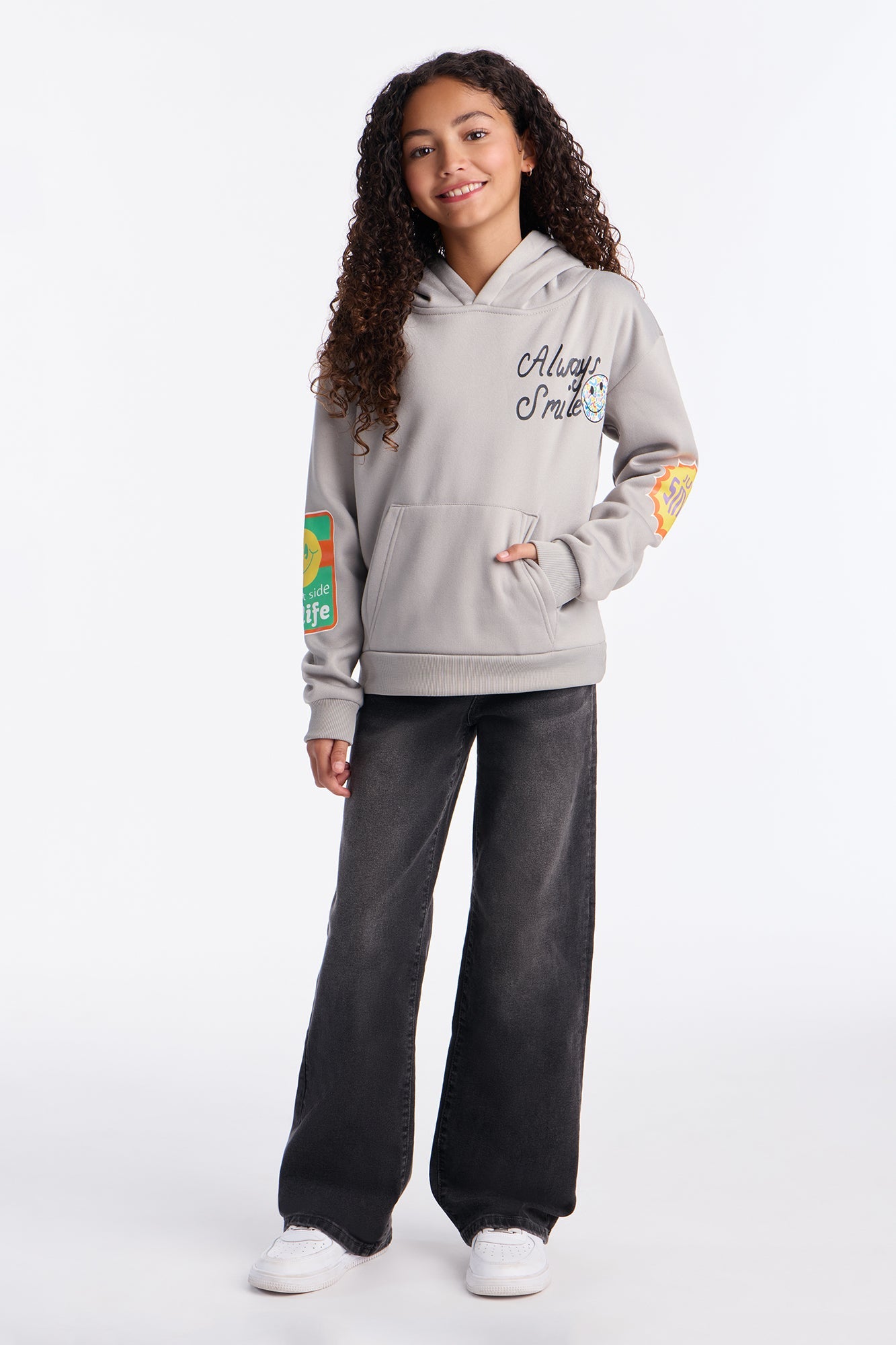 Mini Always Smile Front/Back Fleece Hoodie - Heather Grey