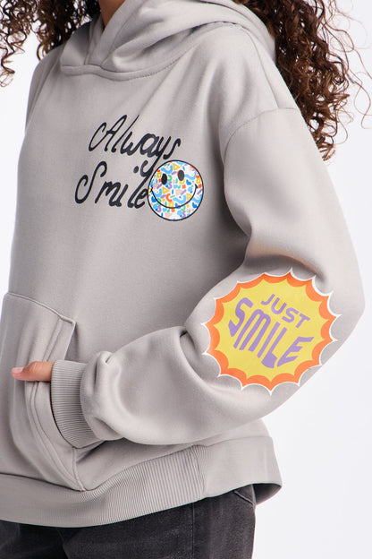 Mini Always Smile Front/Back Fleece Hoodie - Heather Grey