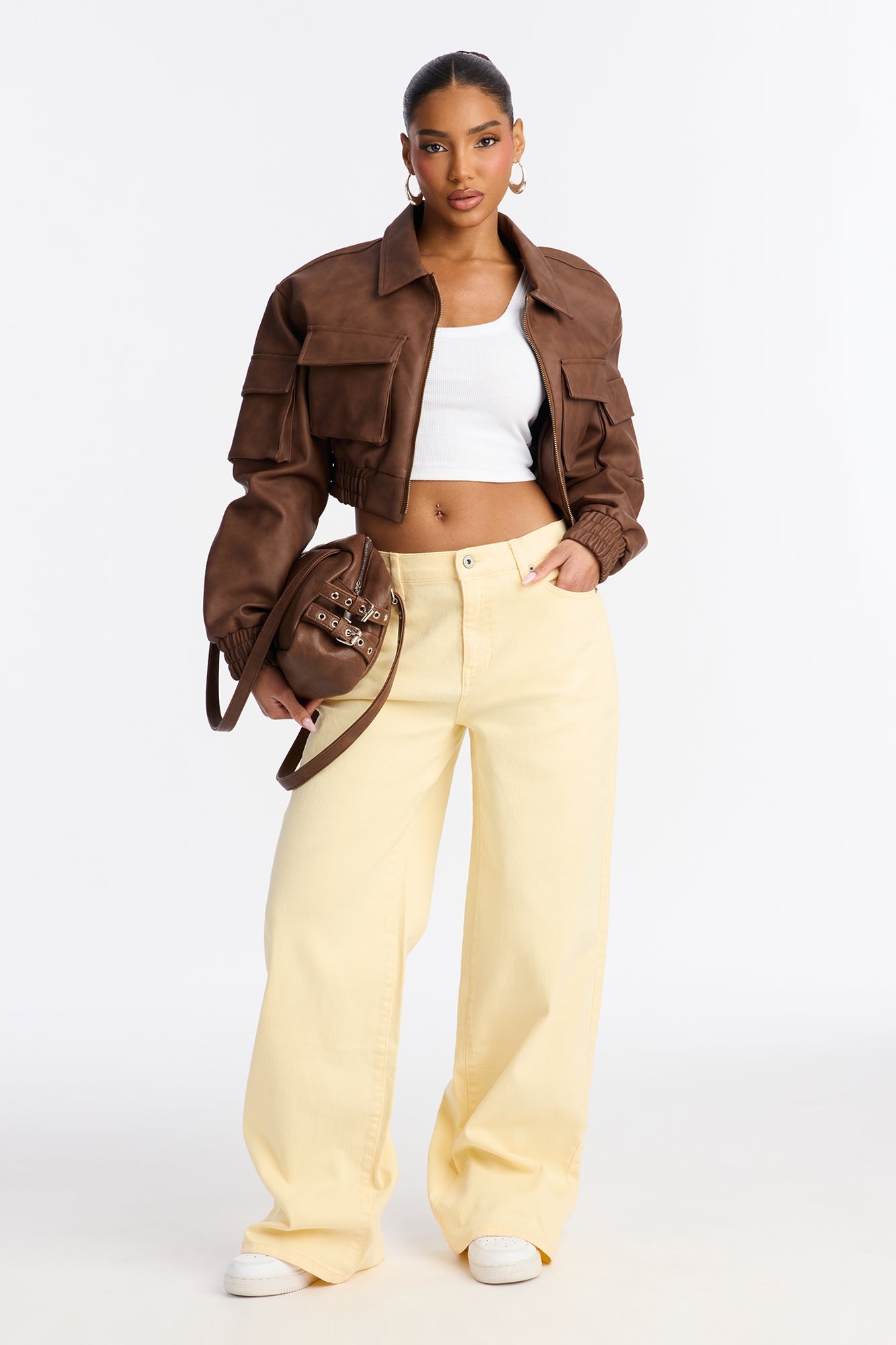 Sunbeam Elasticized Waistband Wide Leg Jeans - Yellow