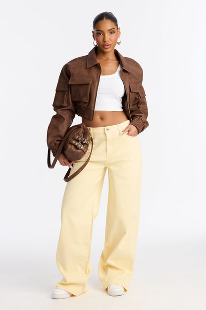 Sunbeam Elasticized Waistband Wide Leg Jeans - Yellow