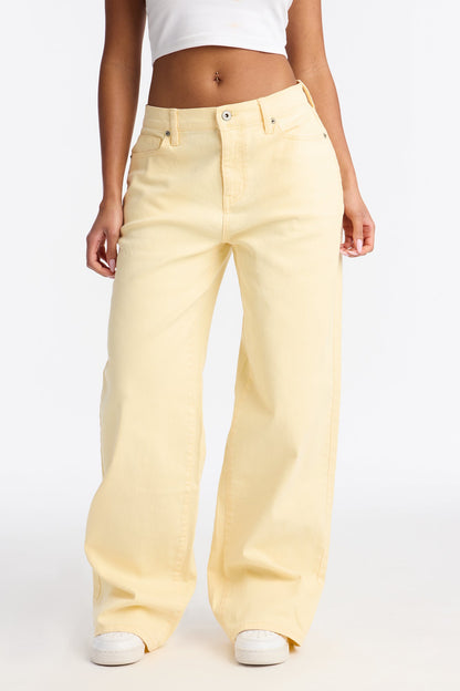 Sunbeam Elasticized Waistband Wide Leg Jeans - Yellow