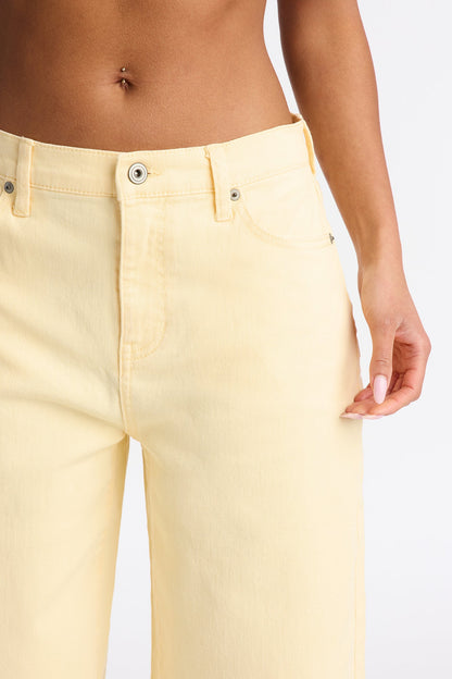 Sunbeam Elasticized Waistband Wide Leg Jeans - Yellow