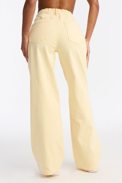 Sunbeam Elasticized Waistband Wide Leg Jeans - Yellow