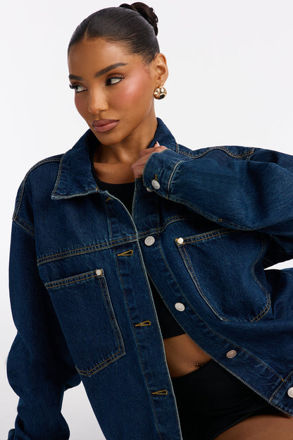 Moving Along Denim Shacket - Dark Wash