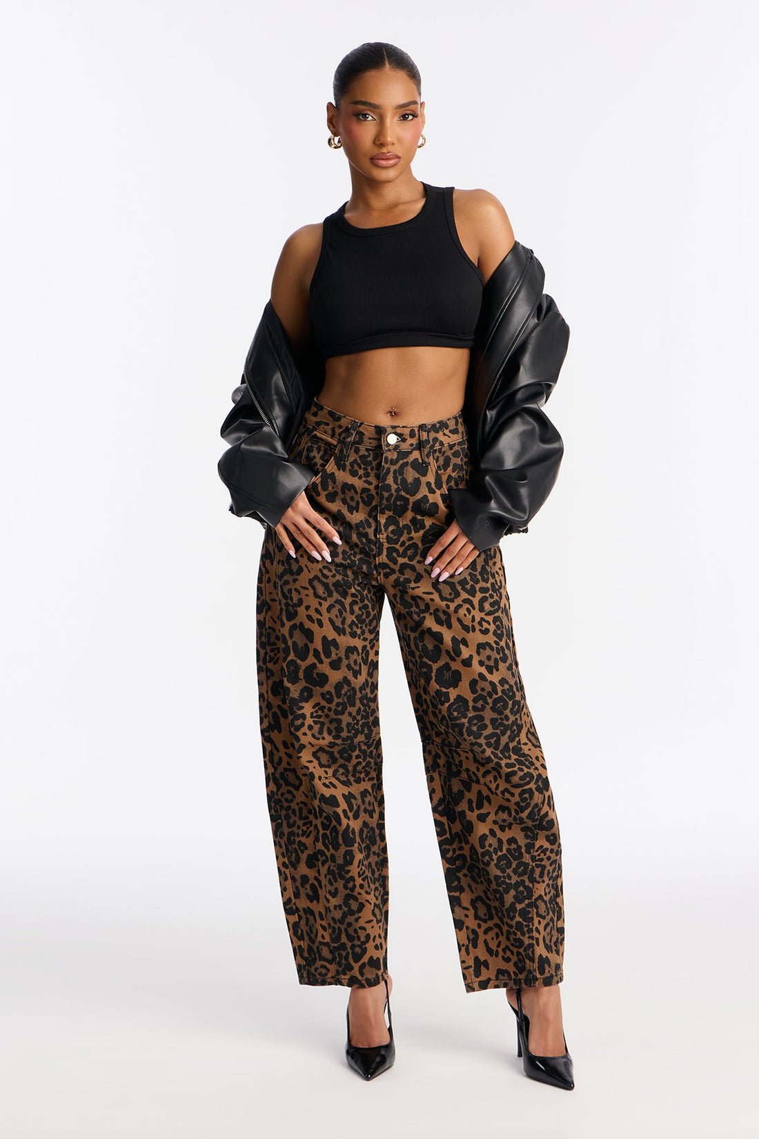 Catch Me Leopard Barrel Leg Jeans - Brown/combo