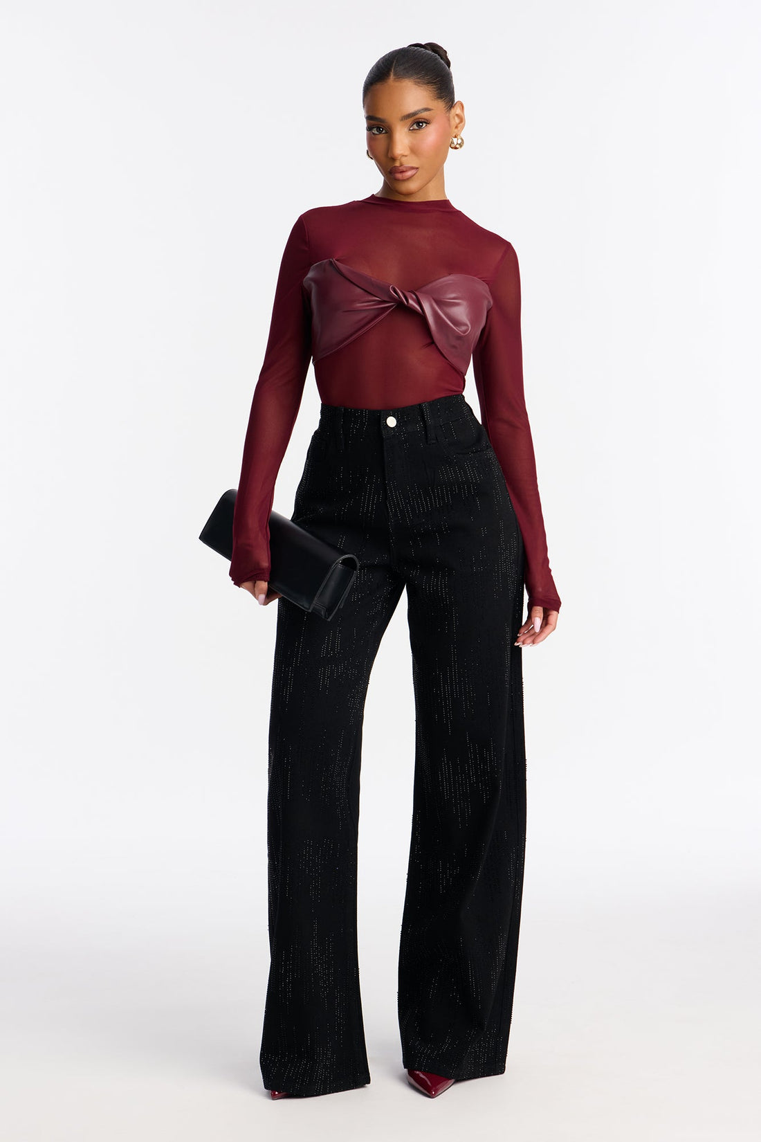 Dazzling Embellishment Wide Leg Jeans - Black