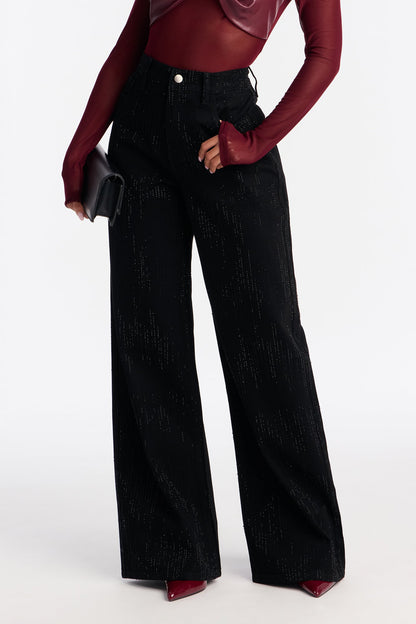 Dazzling Embellishment Wide Leg Jeans - Black