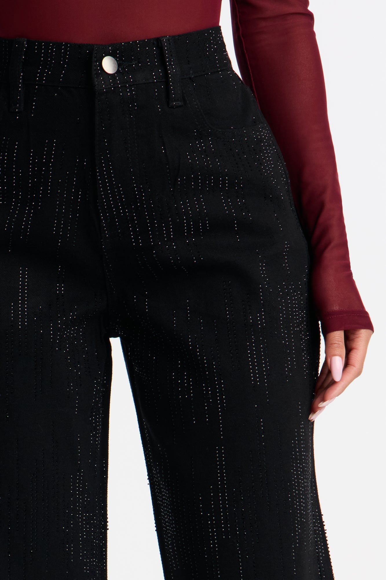 Dazzling Embellishment Wide Leg Jeans - Black