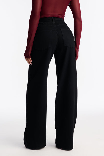 Dazzling Embellishment Wide Leg Jeans - Black