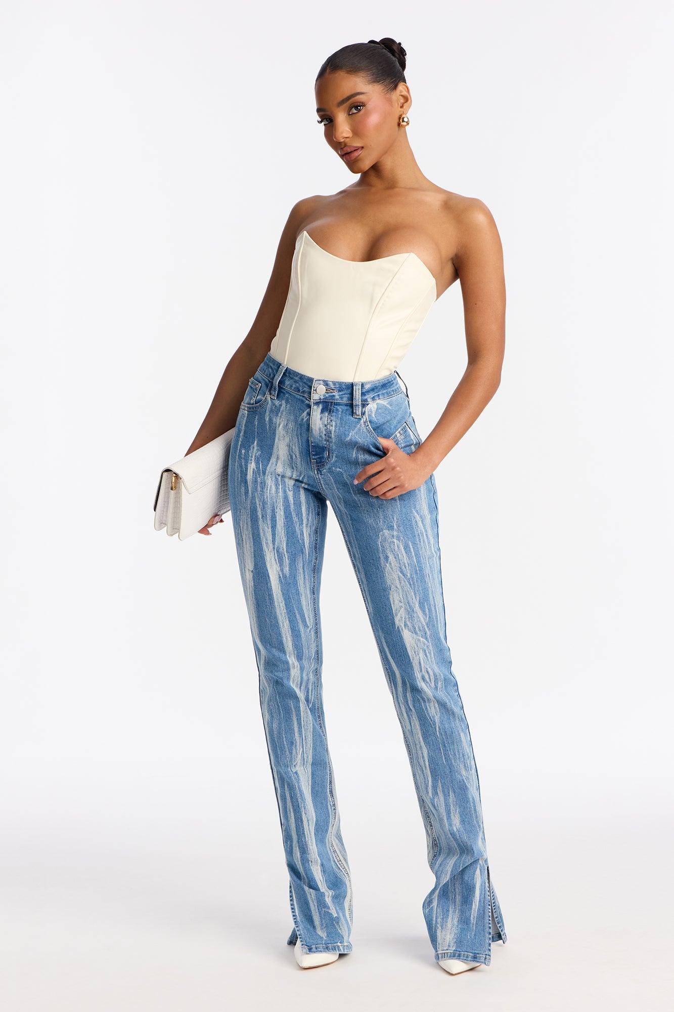 Faded Love Stacked Stretch Slim Jeans - Medium Blue Wash