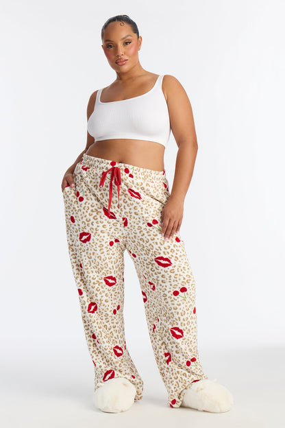 Wild Kisses Plush PJ Pants - White/combo