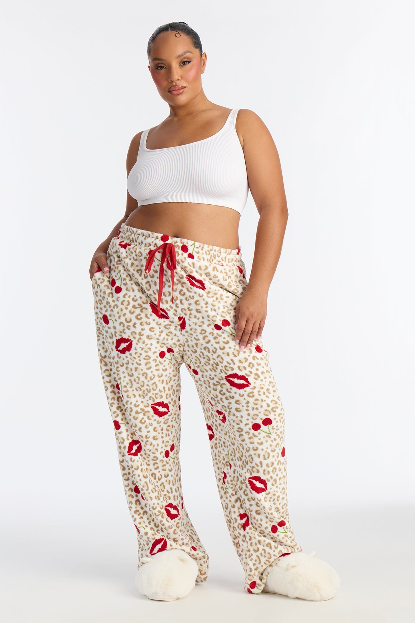 Wild Kisses Plush PJ Pants - White/combo