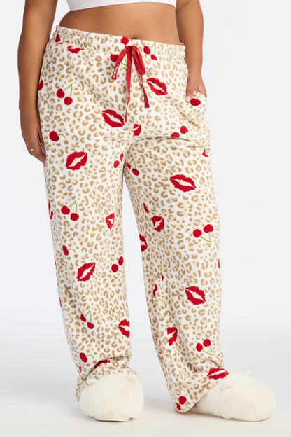 Wild Kisses Plush PJ Pants - White/combo
