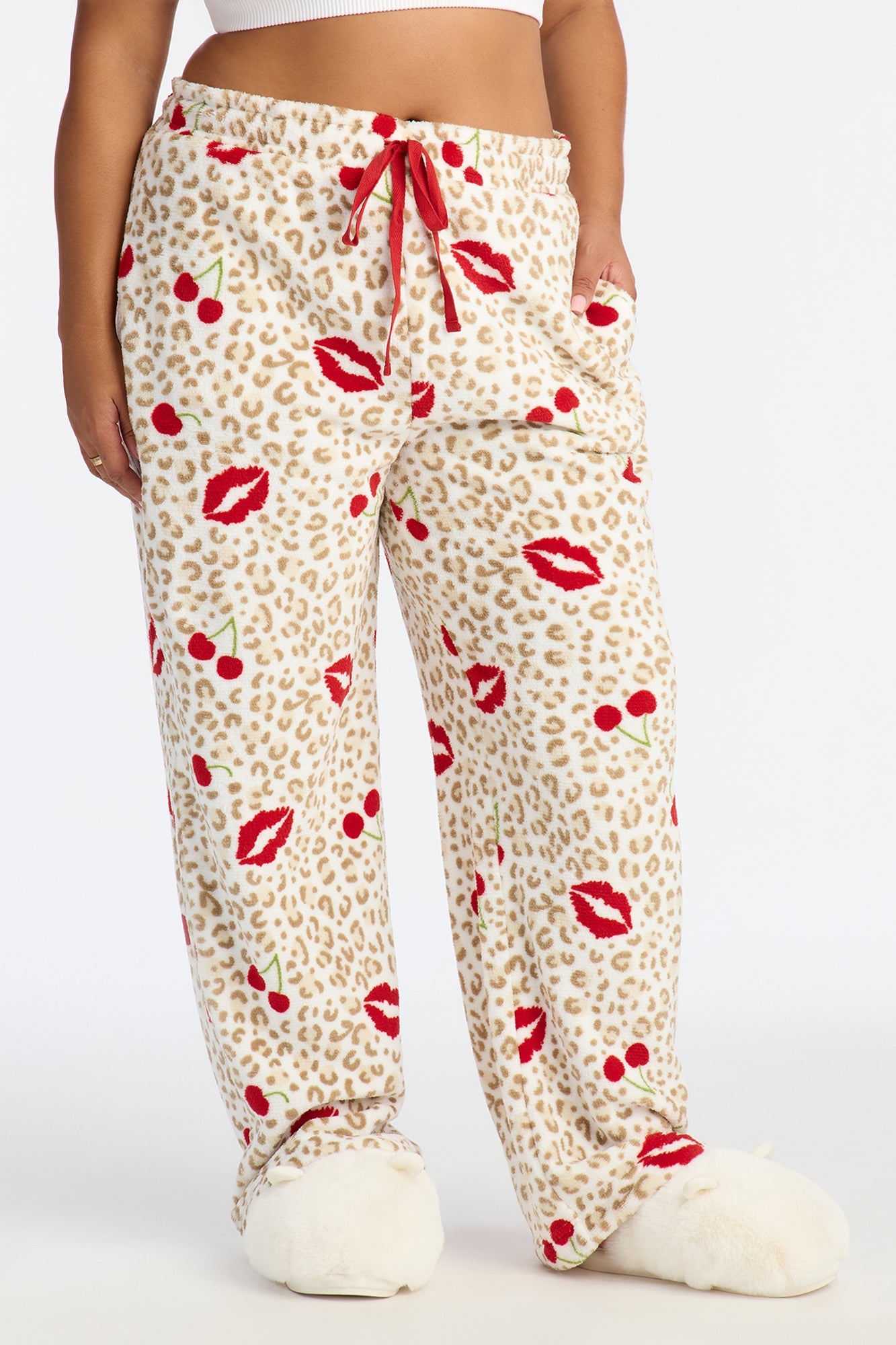 Wild Kisses Plush PJ Pants - White/combo