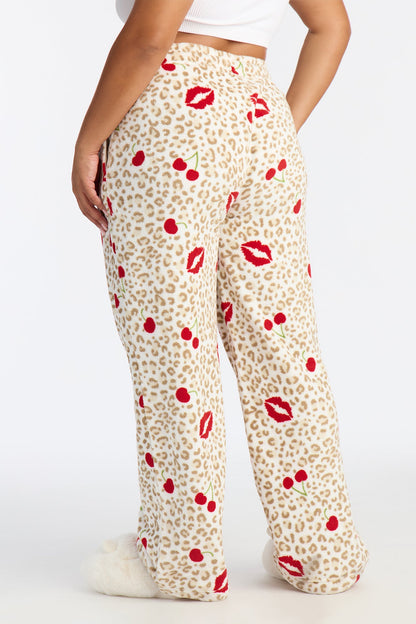 Wild Kisses Plush PJ Pants - White/combo