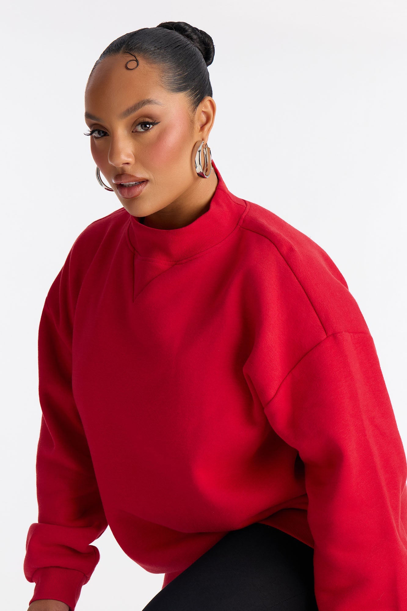 The Classic Mock Neck Sweatshirt - Red