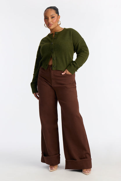 Down The Road Cuffed Wide Leg Jeans - Brown
