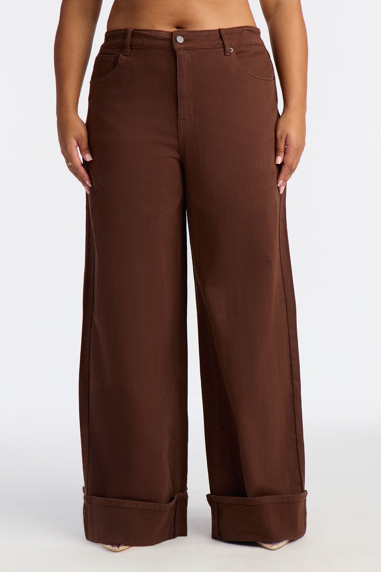Down The Road Cuffed Wide Leg Jeans - Brown