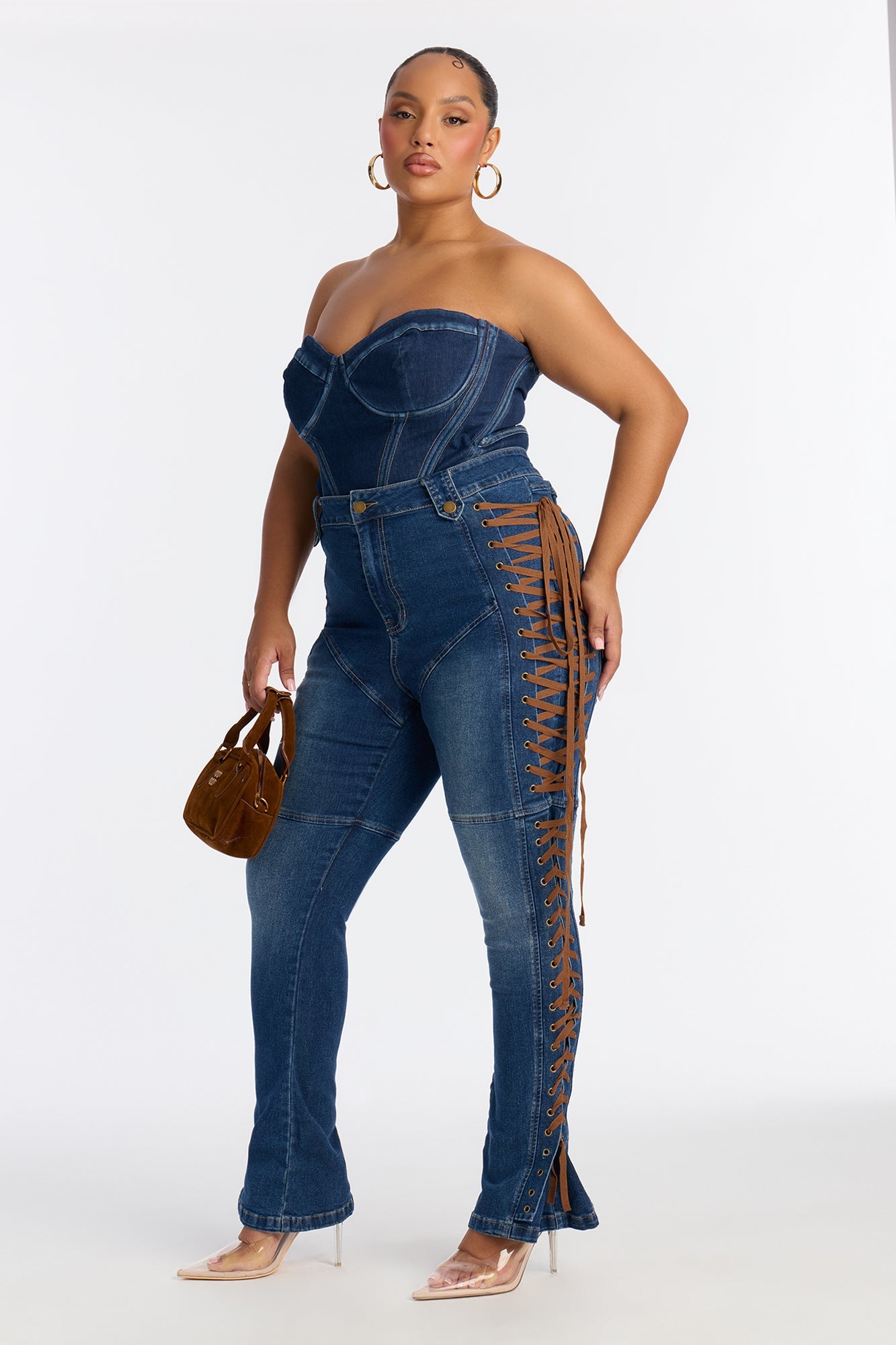 Petite Jaw Dropper Stretch Lace Up Bootcut Jeans - Dark Wash
