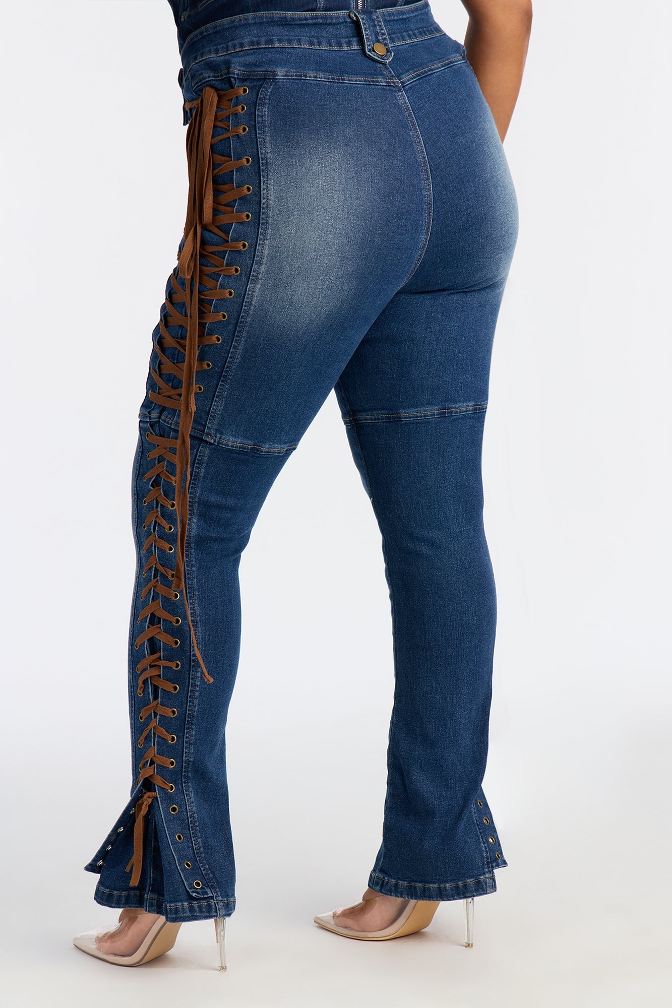 Petite Jaw Dropper Stretch Lace Up Bootcut Jeans - Dark Wash