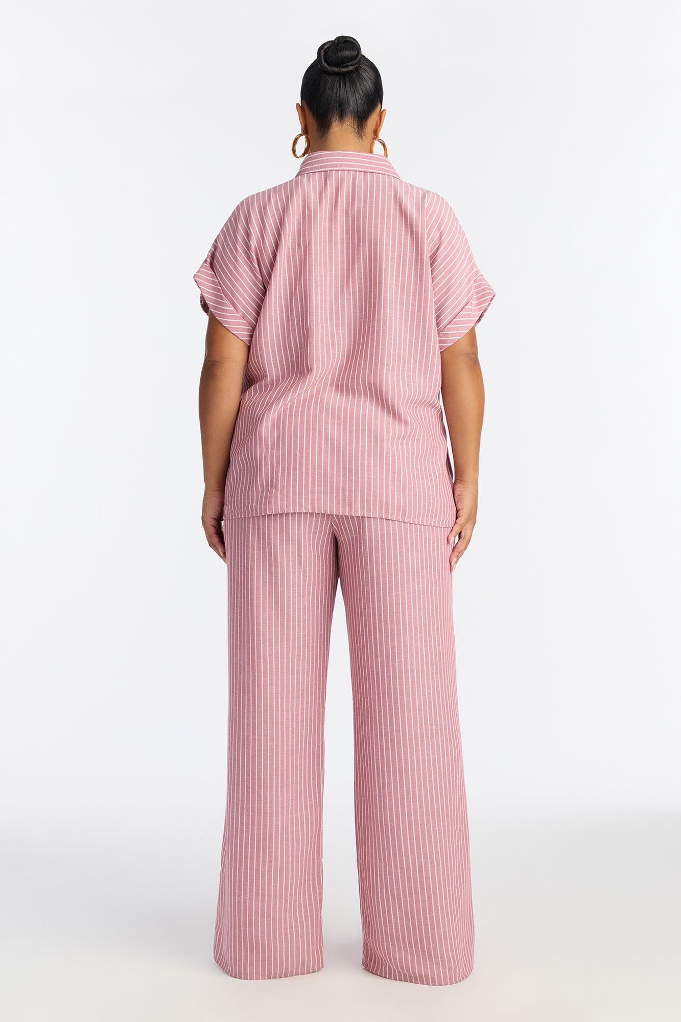 Lily Tie Front Stripe Linen Pant Set - Mauve