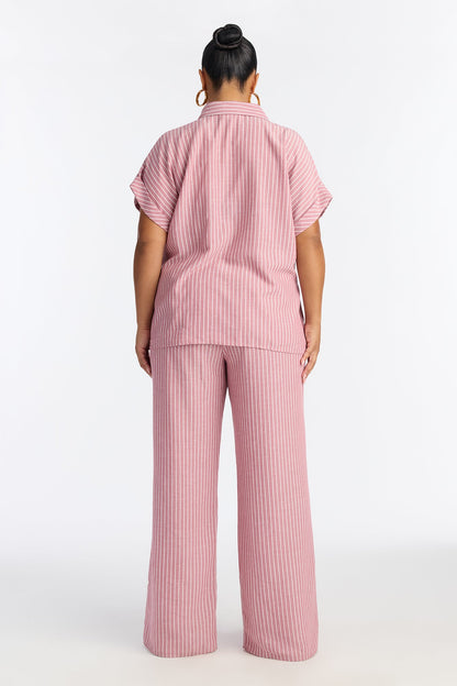Lily Tie Front Stripe Linen Pant Set - Mauve