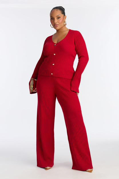 Modern Chic Sweater Pant Set - Red