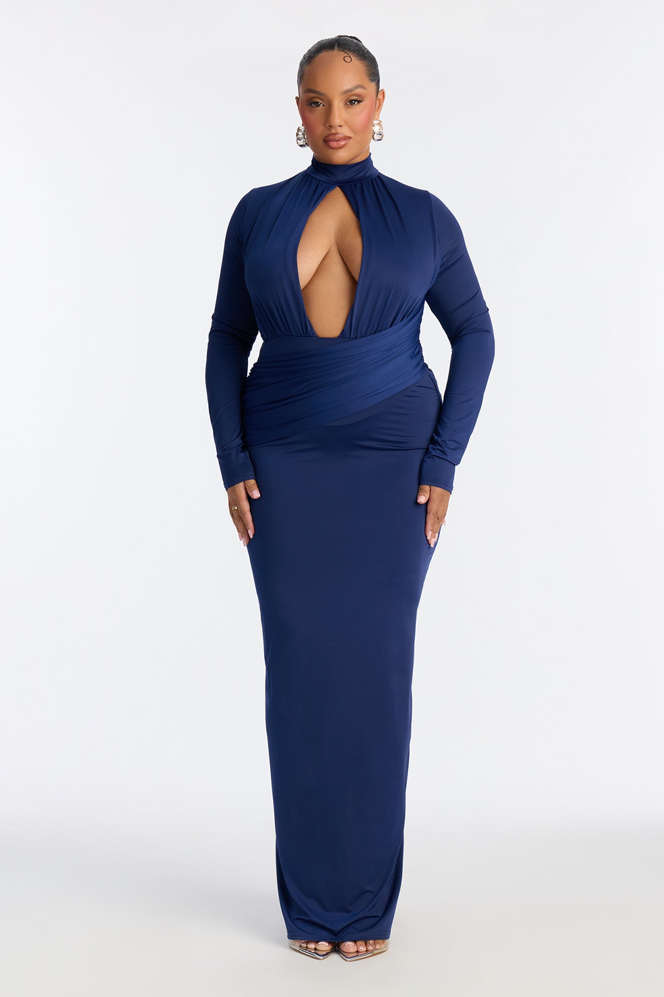 Shania Cut Out Long Sleeve Maxi Dress - Navy