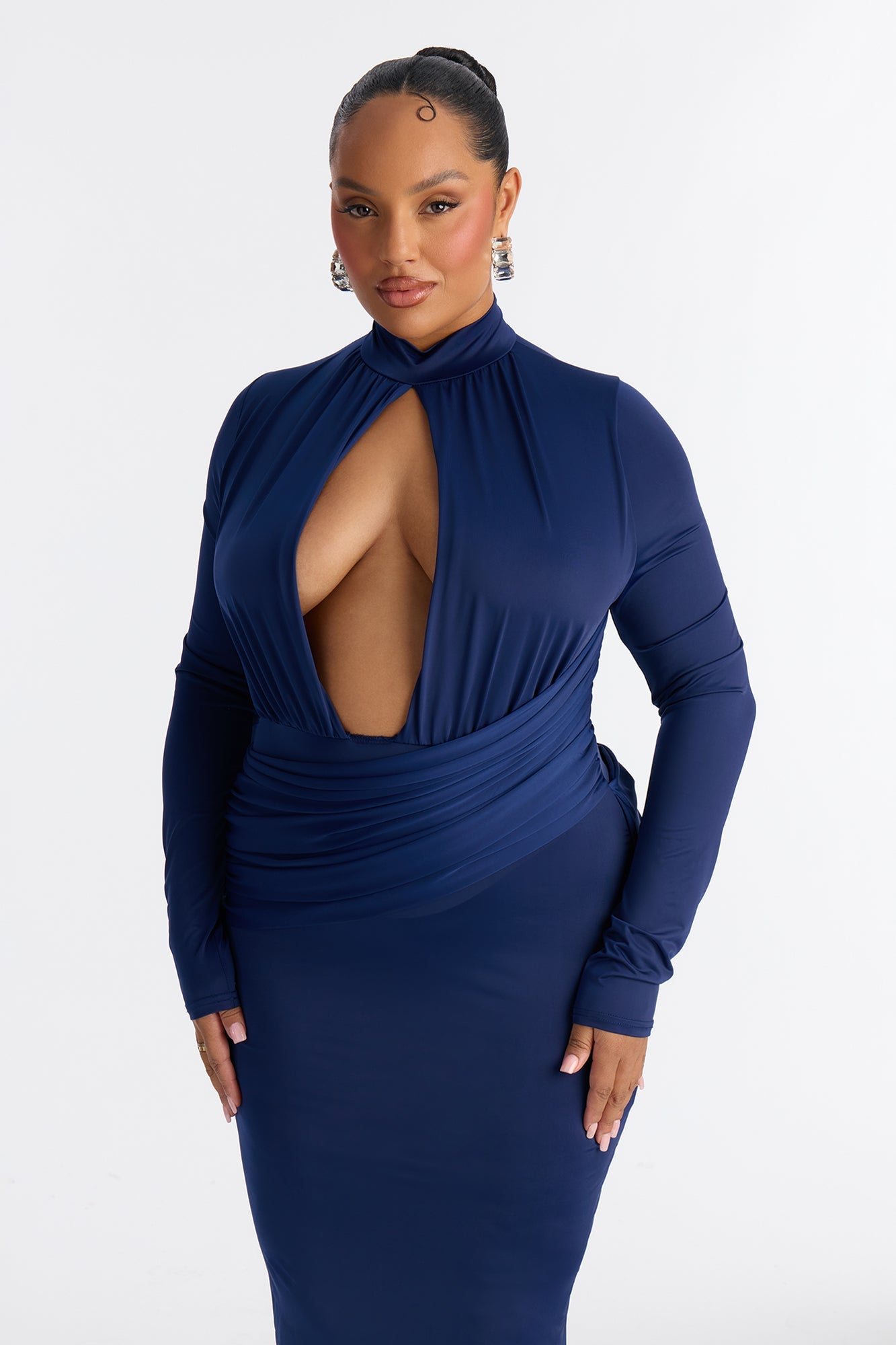Shania Cut Out Long Sleeve Maxi Dress - Navy