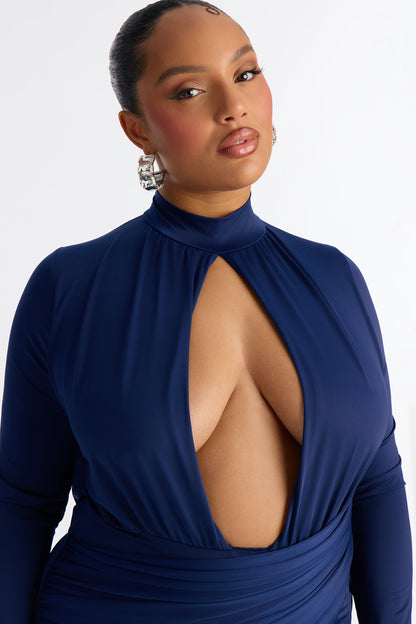 Shania Cut Out Long Sleeve Maxi Dress - Navy