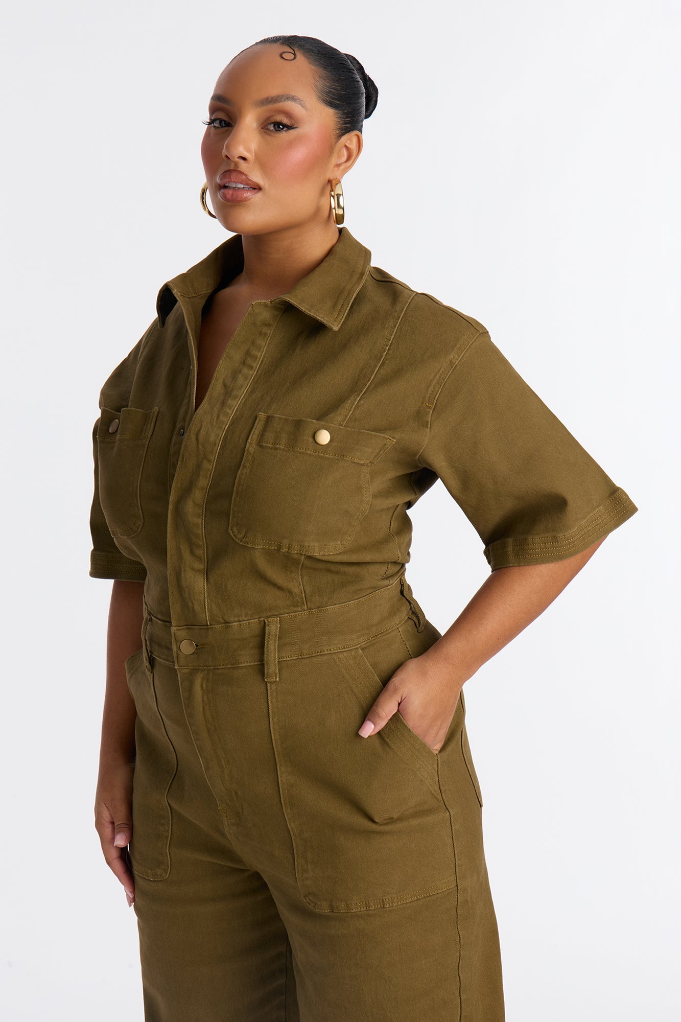 Marisol Twill Utility Jumpsuit - Olive