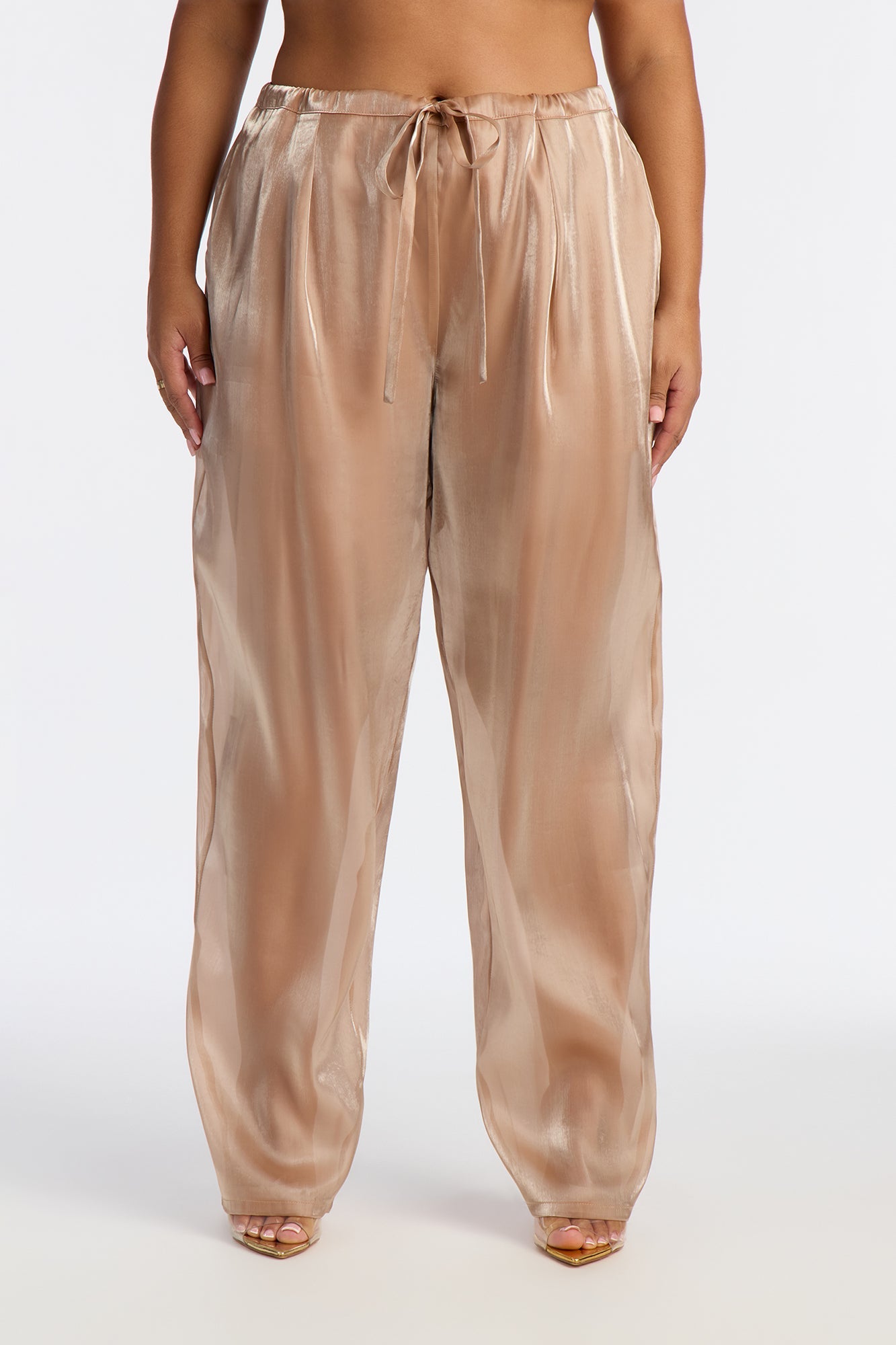 Midnight Madness High Rise Sheer Barrel Leg Pant 32″ - Champagne
