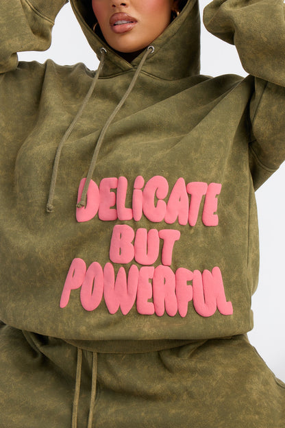 Delicate But Powerful Fleece Hoodie Pant Set - Olive