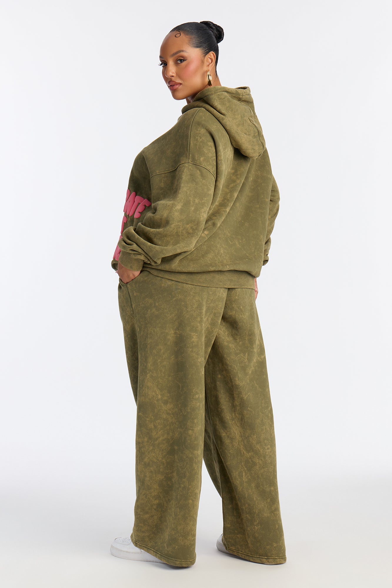 Delicate But Powerful Fleece Hoodie Pant Set - Olive